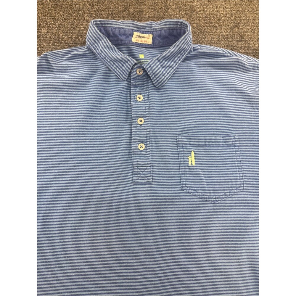 Johnnie-O Hangin’ Out Polo Men’s Large Blue Striped Cotton Pocket Shirt